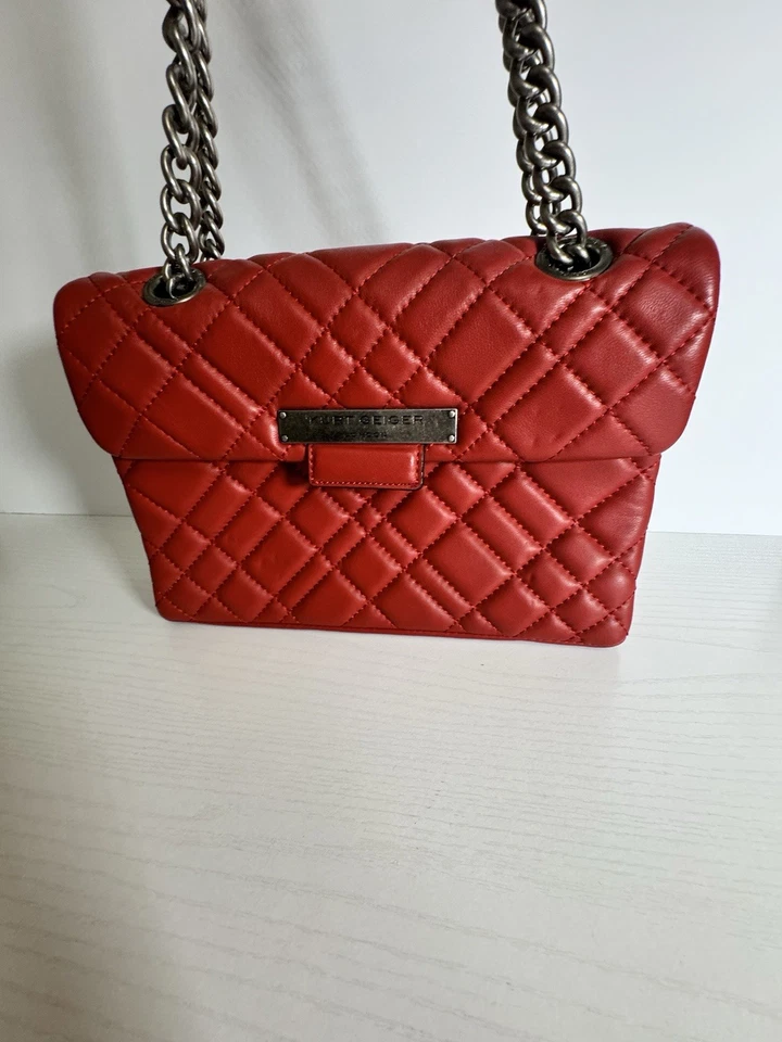 Kurt Geiger London Shoulder Red Quilted Chain Bag - Image 2 of 4