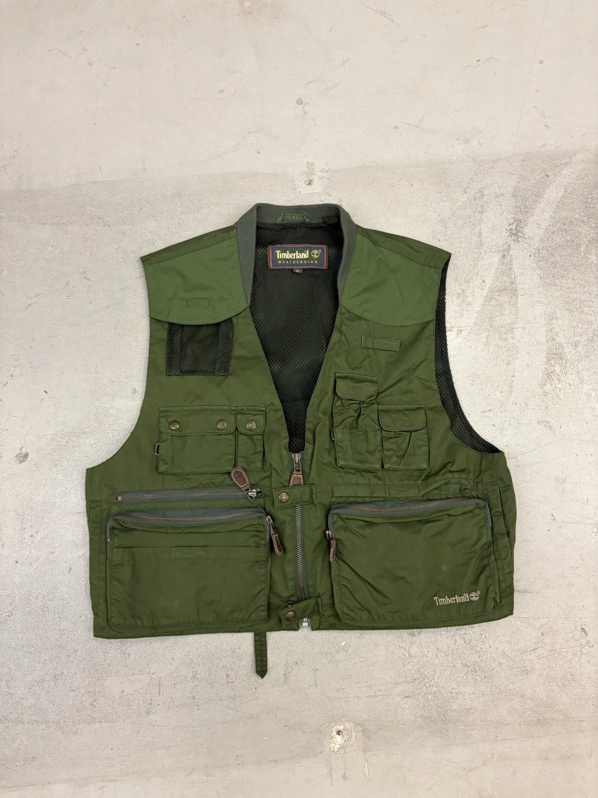 Vintage Timberland Weathergear Utility Fiield Outdoor Vest Size XL Green