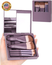 Travel Size Makeup Brushes Mini Set with Hard Case and Built-In Mirror, 5Pcs Sma