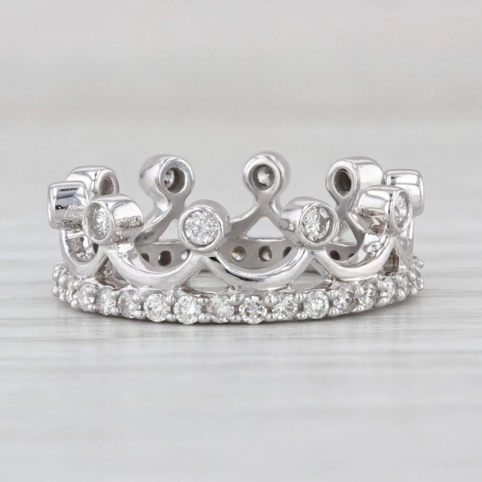0.58ctw Eternity Diamond Crown Ring 14k White Gold Size 4.25 Stackable - Image 4 of 4