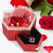 Valentines Day Gifts for Her Preserved Rose with Necklace Red