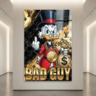 Pop Art kunst, Dagobert Duck BAD GUY, Wandbild Acrylglas, Leinwand, Poster Bild