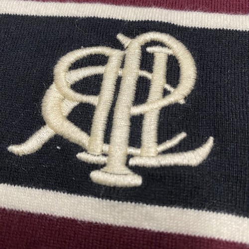 Ralph Lauren Rugby Polo Womens Large Striped Scribble Monogram Logo Vintage Prep - Picture 4 of 9