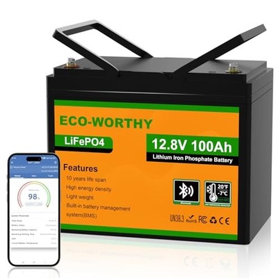 ECO-WORTHY 12V 100AH LIFEPO4 LITHIUM BATTERY WITH BLUETOOTH - BLACK/ORANGE