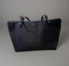 Tory Burch York Buckle Tote Large Black Saffiano Leather Gold Work Bag READ