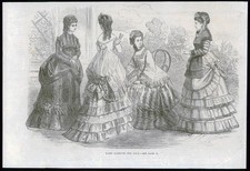 1869 Antique Print - FRANCE PARIS LADIES FASHION DRESSES BONNETS (190)
