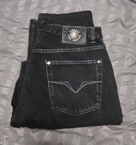 Versace, Rare Vintage Versace Jeans Signature W38 Black Denim Made in Italy Medusa