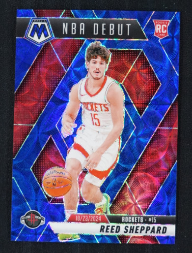 Reed Sheppard 2024-25 Panini Mosaic 22/35 NBA Debut Blue International RC #252