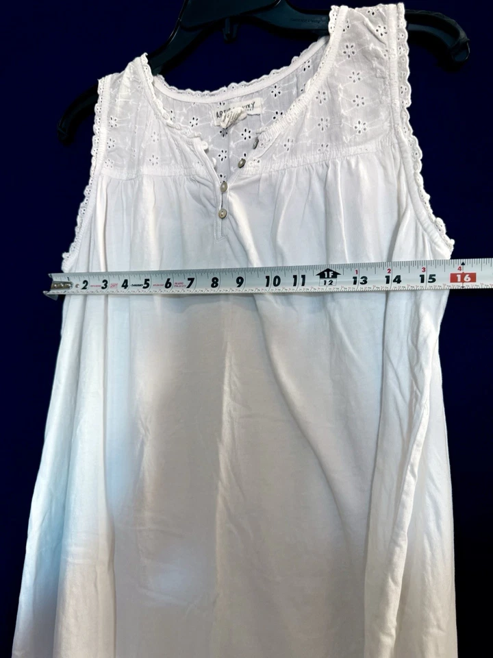 Vestido camisón de encaje con ojales de algodón blanco ropa de dormir Artisan NY L Foto 4 de 4