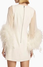 Alice + Olivia Izola White Feather-Trim Mini Dress Size 8 NWOT