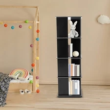 Black Bookcase Storage Shelf 360°Rotating Bookshelf Freestanding Display Rack