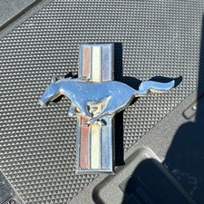 Vintage 1960s Chrome Ford Mustang Pony Tri-color Stripe Fender Emblem Vintage 1960s Chrome Ford Mustang Pony Tri-color Stripe Fender Emblem