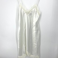 Vintage Victorias Secret Gold Label L Ivory Satin Slip Chemise Dress Lace Trim