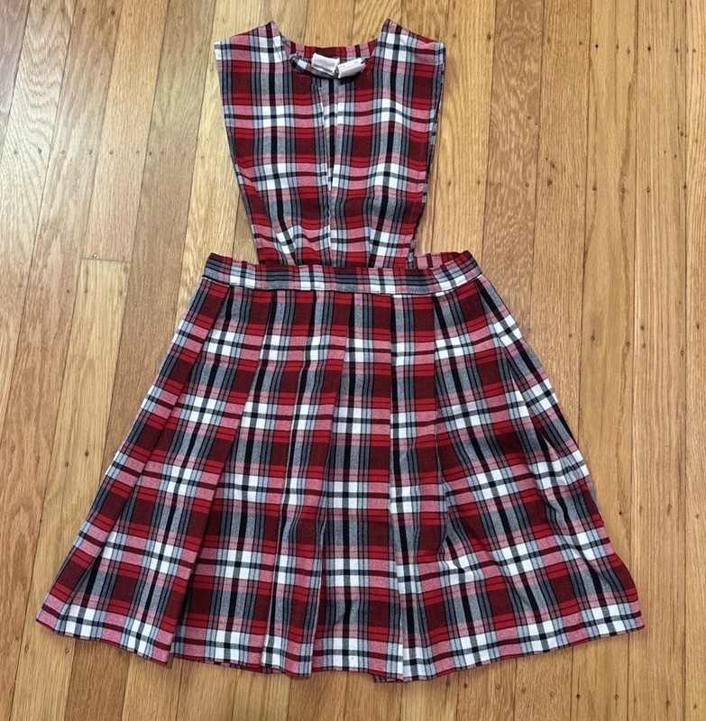DENNIS Mcdonald Plaid Bib Front Stitched Down Uniform Jumper Size 5 Kinder 1st