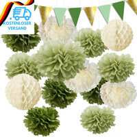 Syoulin Pompons Deko，SalbeigrüN OlivgrüN Beige Seidenpapier Papierblumen,-Geeign