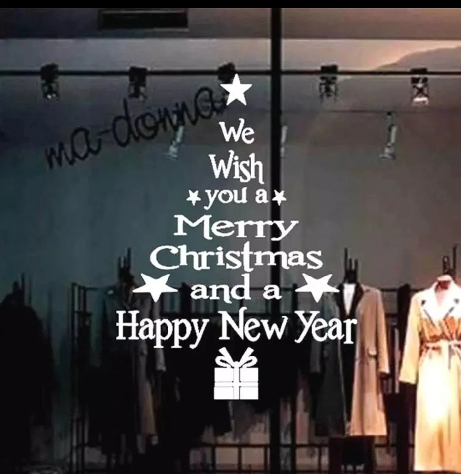 Árbol de Navidad Vacaciones Ventana Pared Calcomanía Pegatina Blanco Foto 2 de 4