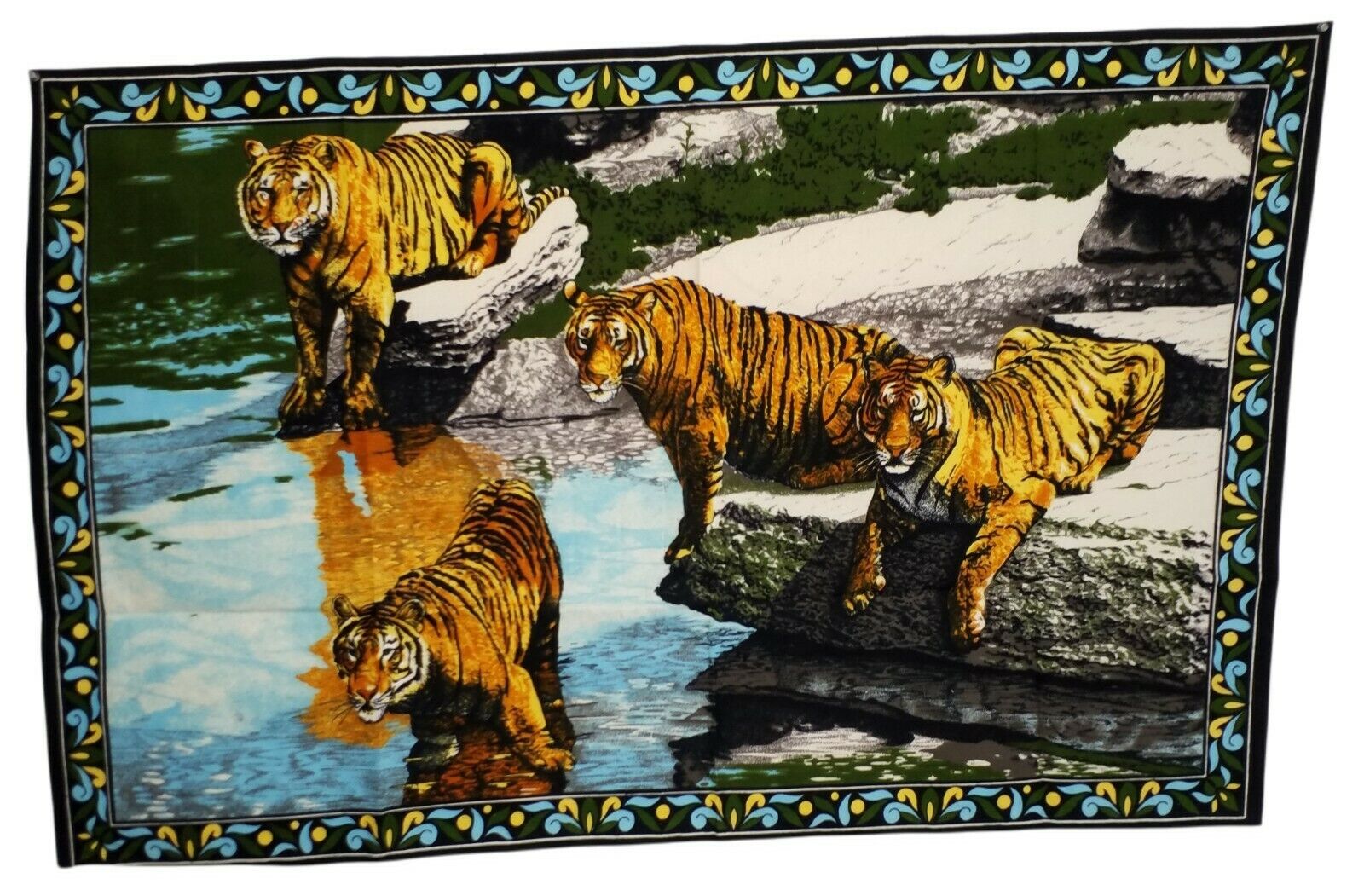 Vintage Bengal Tiger Velvet Tapestry Wall Hanging 100% Cotton Made in Turkey New