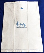 Vintage Child's Crib Blanket Bath Towel Hand Embroidered Boy and Girl with Dog