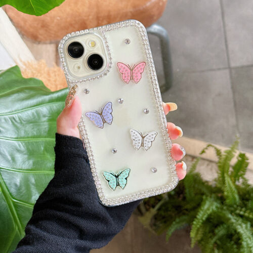 For VIVO OnePlus Glitter Diamond Butterfly Case Clear Phone Cover Hot Women Girl
