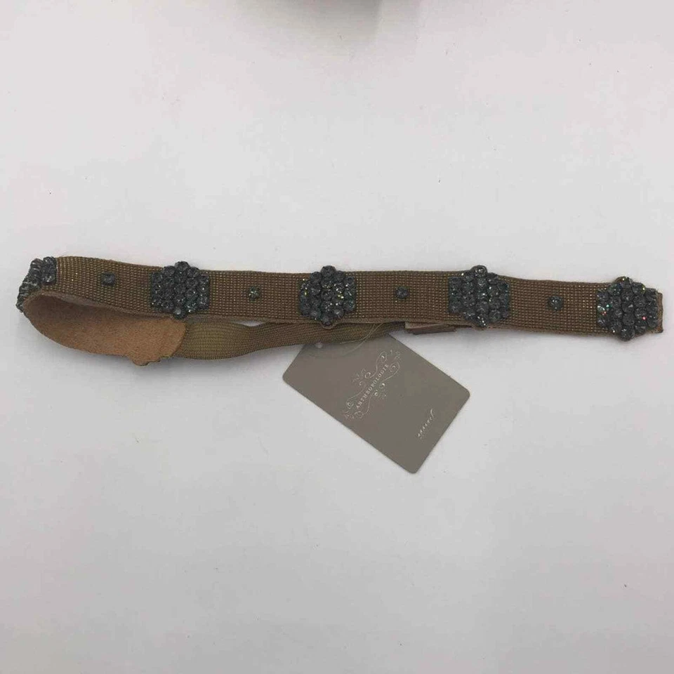 Cinturón elástico ANTHROPOLOGIE antiguo dorado de cuero y estrás de cristal RARO pequeño Foto 3 de 4