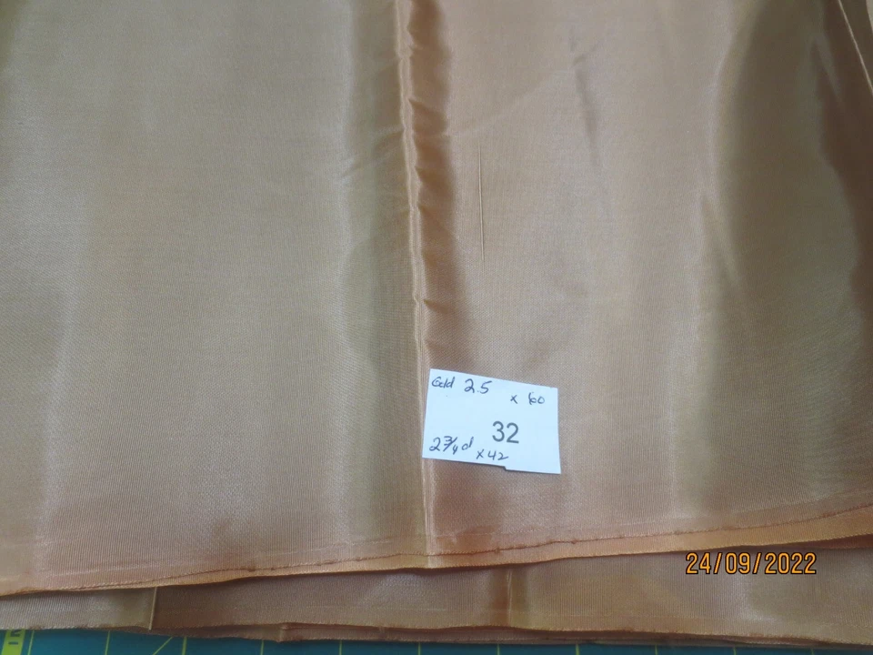 5 yds tot. 2 shades vintage synthetic taffeta silky dressy fabrics Gold & Brown  - Image 3 of 3