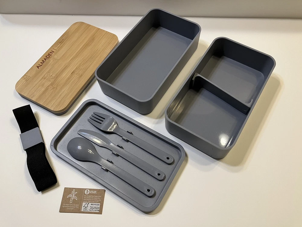 Japanese Bento Box Bamboo Lid, 2 Layer Lunch Box, Meal Prep + Utensils