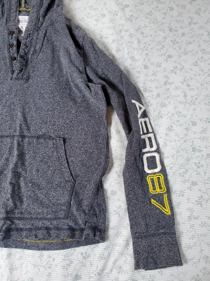Aeropostale Aero 87 Big Boy Pullover Sudadera con Capucha 4 Botones Gris Talla Mediana M Foto 3 de 4
