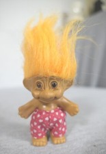 Vintage Russ Berrie Orange Hair Red Hearts Shorts Troll Doll 4" 17892