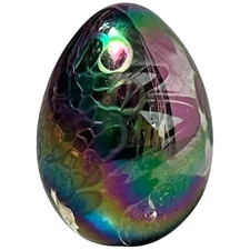 Art Glass MSH 1982 Egg Shaped Paperweight Iridescent 2-1/2" Purple Blue
