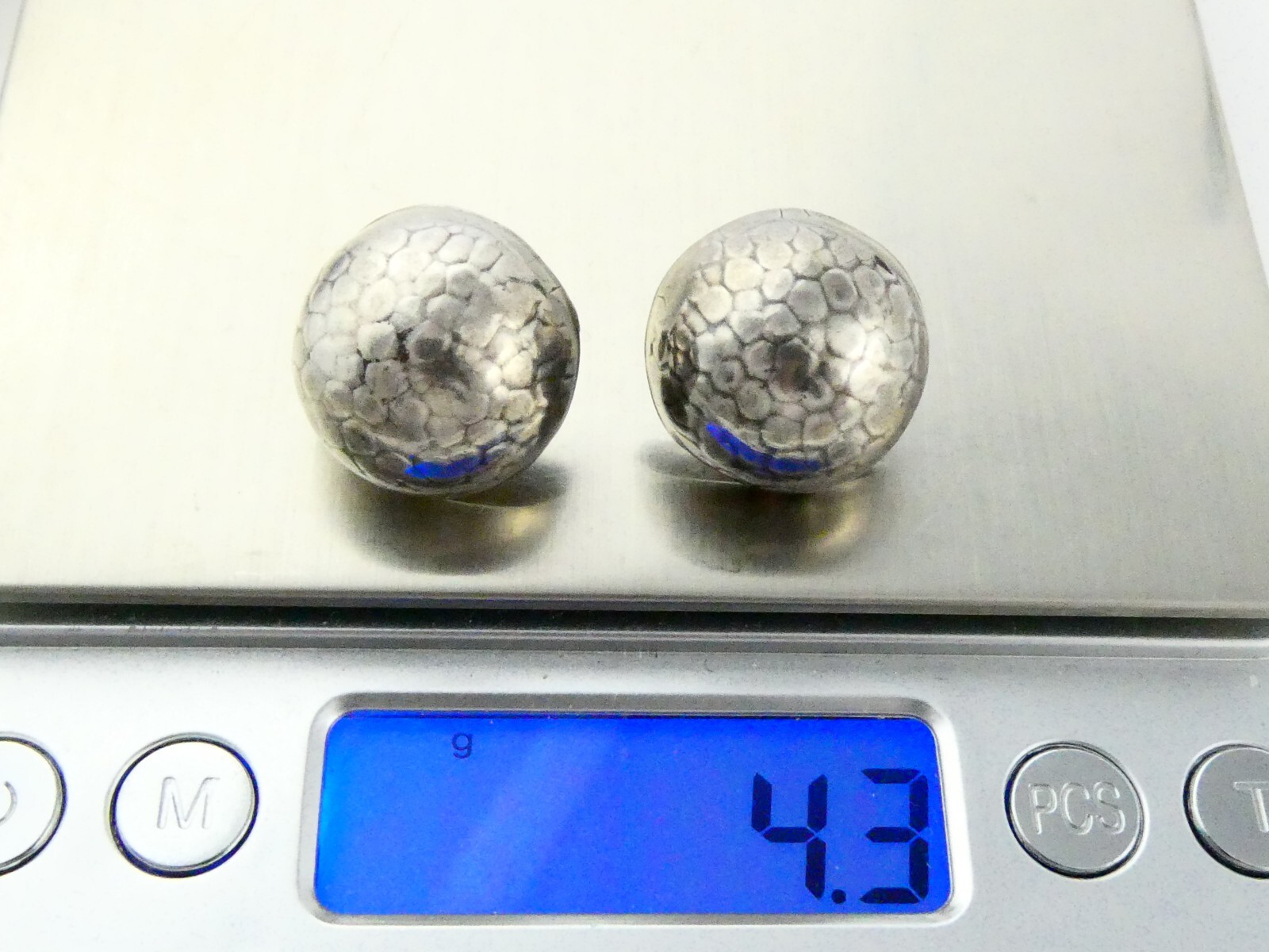 Sterling Silver Light Scale Pattern Half Sphere S… - image 9