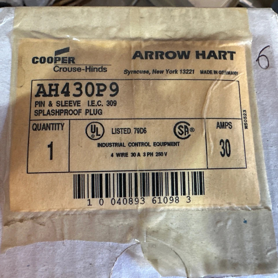 ⚡️ARROW HART AH430P9 250VAC 30A Pin & Sleeve 3PH 4W Plug Receptacle⚡️ - Image 2 of 4