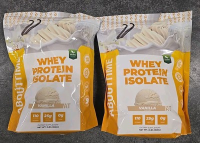 Lot Of 2 ABOUT TIME Whey Protein Isolate 2lb. 32 svg Vanilla Flavor Exp 02/2025