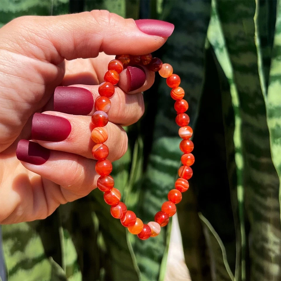 Natural Carnelian 4mm Crystal Gemstone Beads Dainty Stretch Bracelet Minimalist - Image 4 of 4