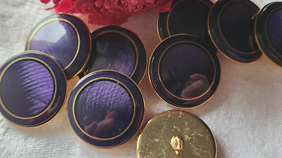 Lot De 6 Boutons Vintage En Métal Doré - Coeur Violet Lumineux - Pied 2,3 Cm - Occasion