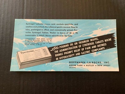 c.1940's Hoffmann La Roche Nutley NJ Syntrogel Medicine Ink Blotter
