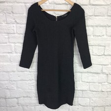 Zara Women's Small Dress Bodycon Black 3/4 Sleeve Mini