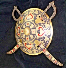 18" Indian Wall Decoration Flower Enamel Work Brass War Shield Armor NICE