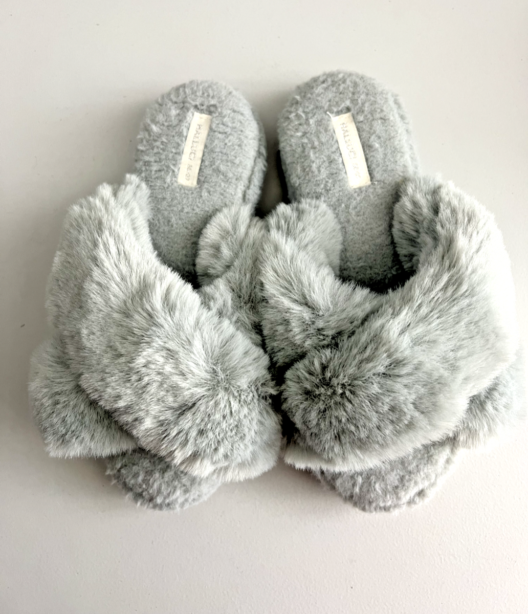 HALLUCI Women's Cross Band Soft Plush Fleece House Indoor/Outdoor