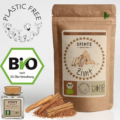SPINTZ - SPICES & NUTZ 1000g Bio Ceylon Zimt Pulver Ceylonzimt gemahlene Zimtstangen + Korkenglas