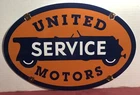 VINTAGE UNITED SERVICE GASOLINE GAS OIL 16.5” PORCELAIN SIGN PUMP PLATE