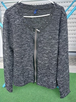 Cecil Damen XL Strickjacke NEU Business - mit Reißverschluss - schwarzweiß mel.