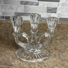Triple Light Crystal Candlestick Candle Holder Loops Pattern 3-Light Glass