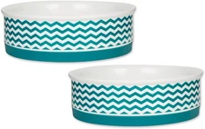Bone Dry Ceramic Pet Collection Chevron, Large Set, 7.5x2.4, Teal, 2 Piece