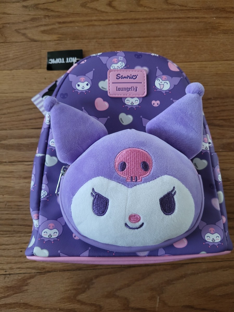 Loungefly Sanrio Kuromi Hearts Plush Face Purple Mini Backpack