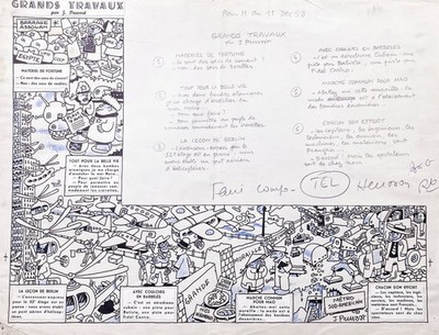 J. Pruvost China Great Wall Cuba USA caricature drawing Le Herisson 1958