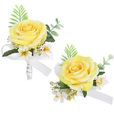 2 Pieces Artificial Flower Wrist Corsage and Boutonniere Set Groom Groomsmen ...