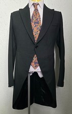 Men’s 1910s Edwardian Black Morning Coat Peak Lapel European Vintage Bespoke 36