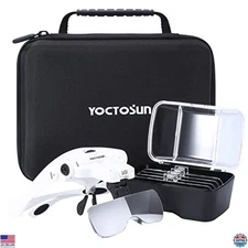 YOCTOSUN Head Mount Magnifying Glasses with Light, 5 Lenses, Hands-Free Visor
