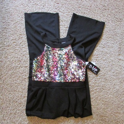 NWT 2- Hip Wrapper Girls 16 One Piece Jumpsuit Black Sequin Top Jumper Fancy