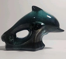 Vintage Blue Mountain Pottery Leaping Dolphin Figurine, Blue Green Glaze
